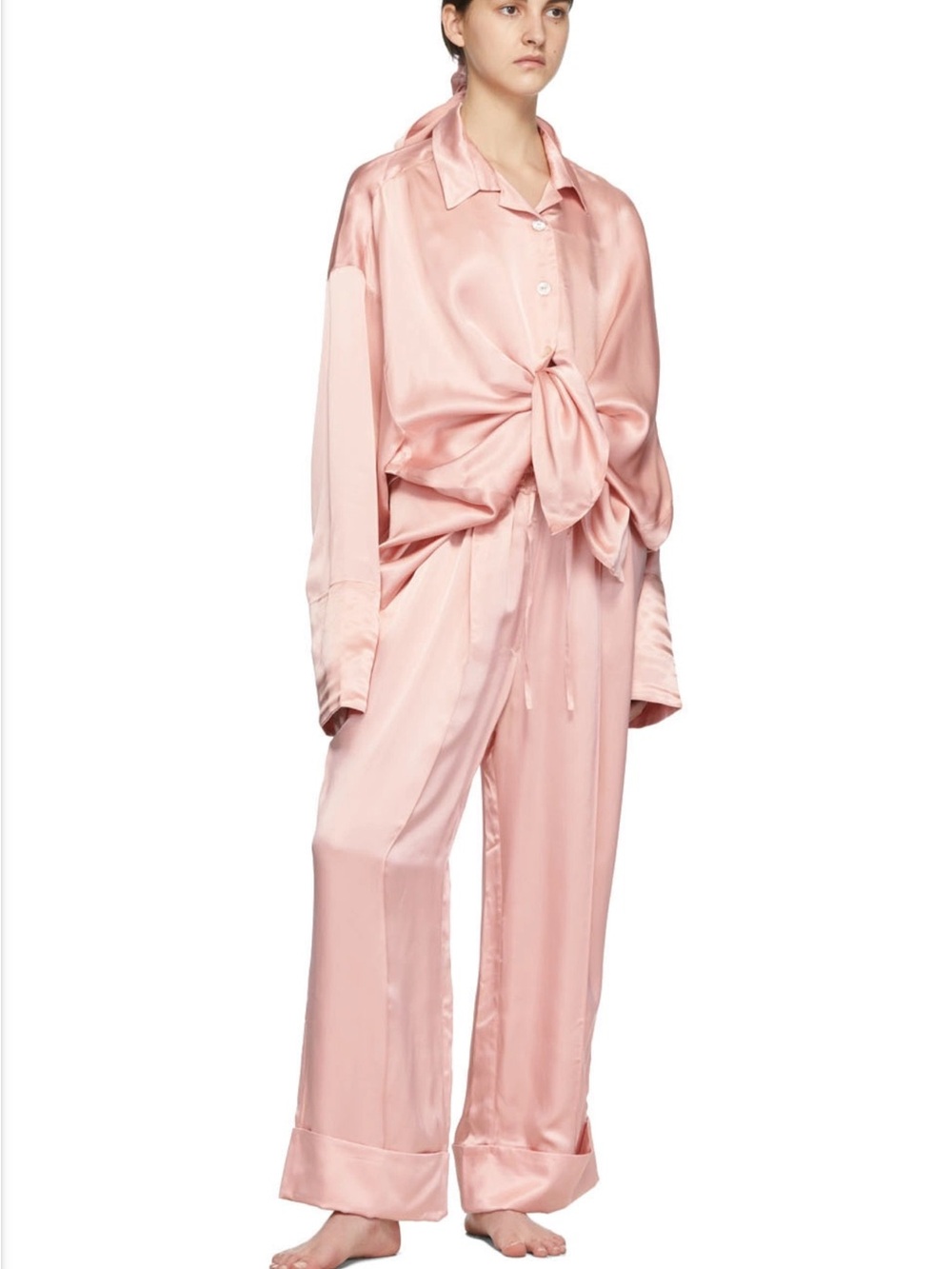 Sleeper Blush Pink Satin Wide-Leg Pajama Pants